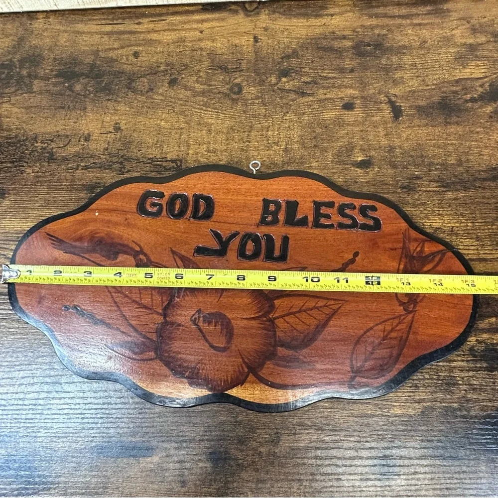 Vintage one of a kind handmade Rustic Wall Plaque - God Bless You folk art sign